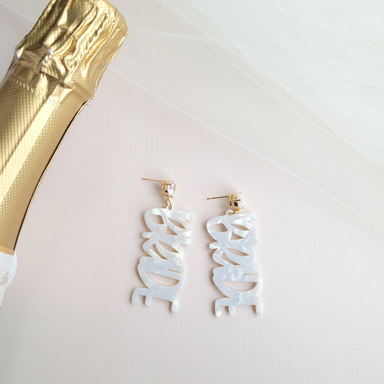 Bride Earrings / Bridal Bachelorette White Wedding Earring