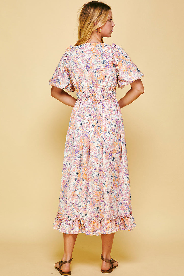 Bubble Sleeve Floral Dress