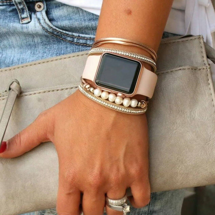 Pearl Wrap Crystal Bracelets- Rose Gold