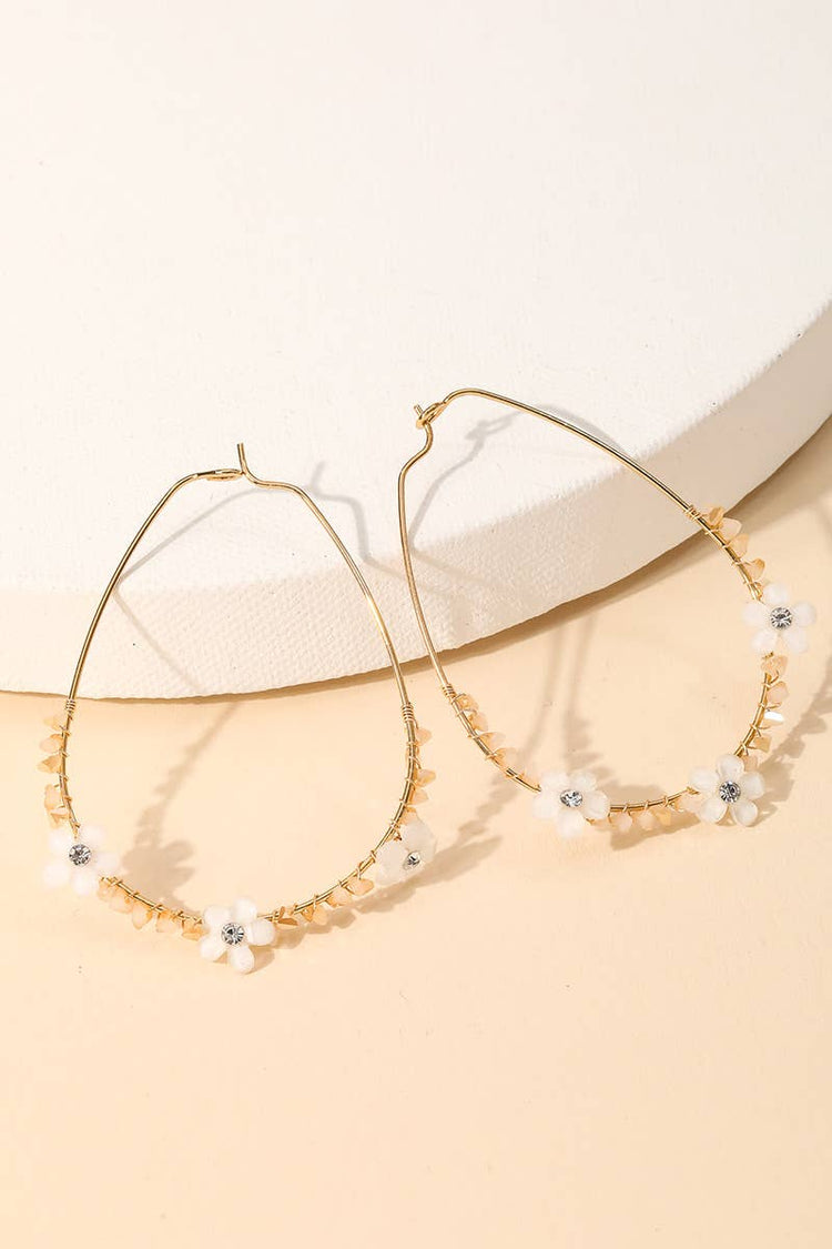 Floral Bead Wire Teardrop Earrings