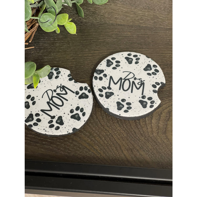 Paw Print Dog Mom Neoprene Car Coaster Set