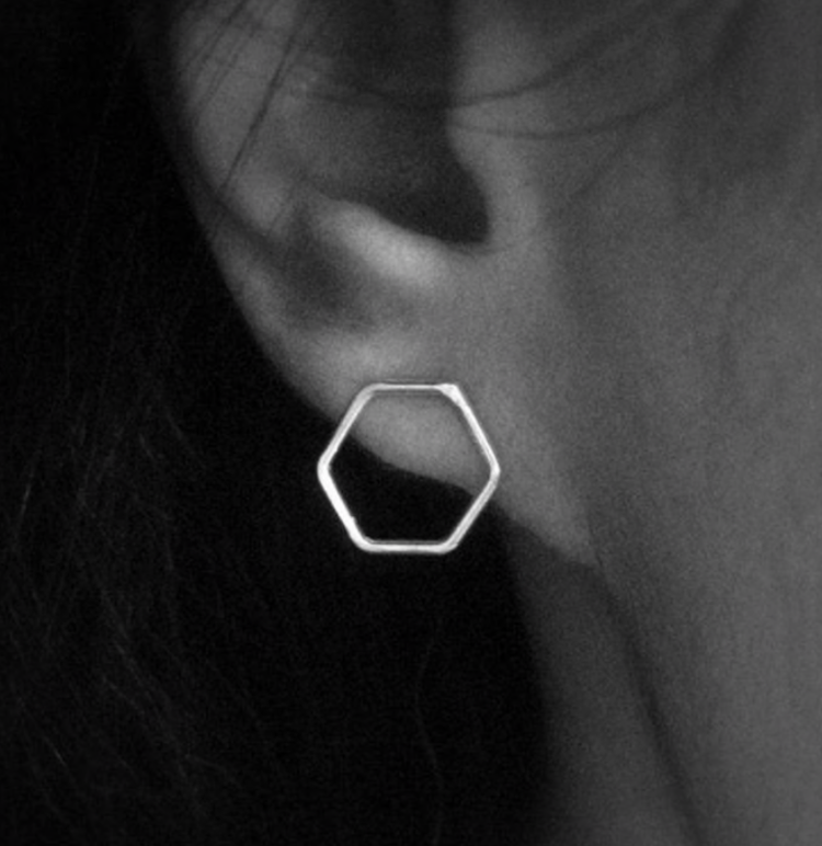Simple Hexagon Stud Earrings- Silver