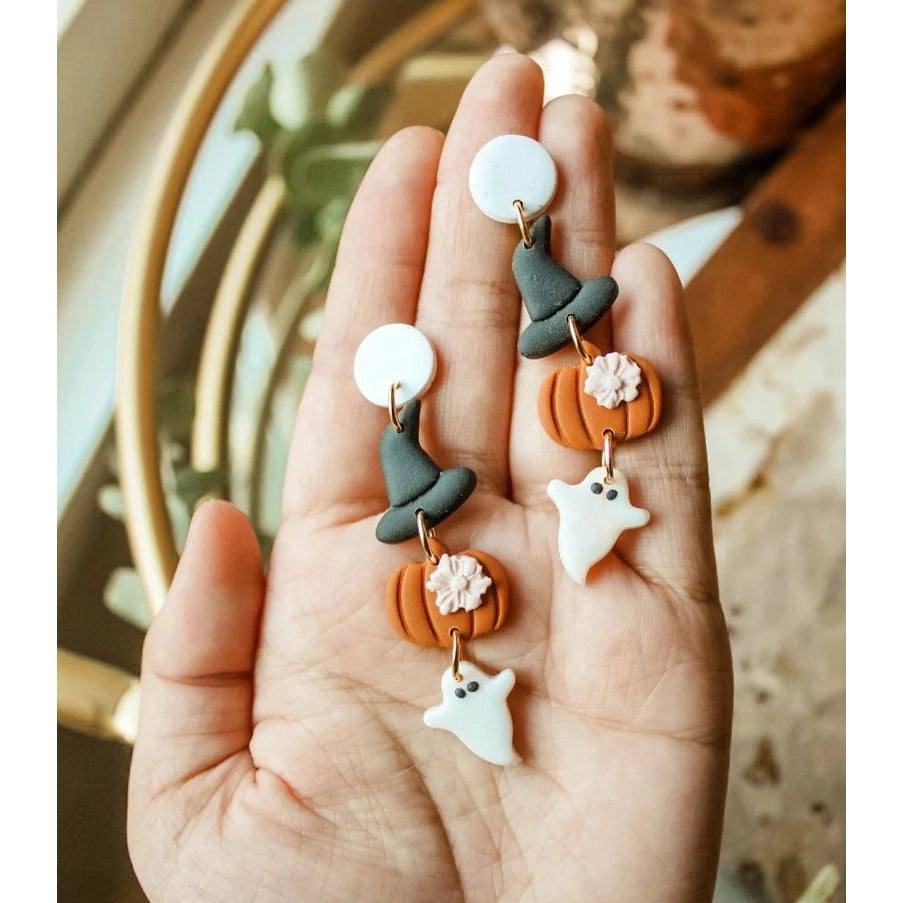 Fall Favorite Dangles Polymer Clay Witch Hat Pumpkin Ghost