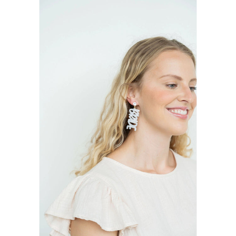 Bride Earrings / Bridal Bachelorette White Wedding Earring