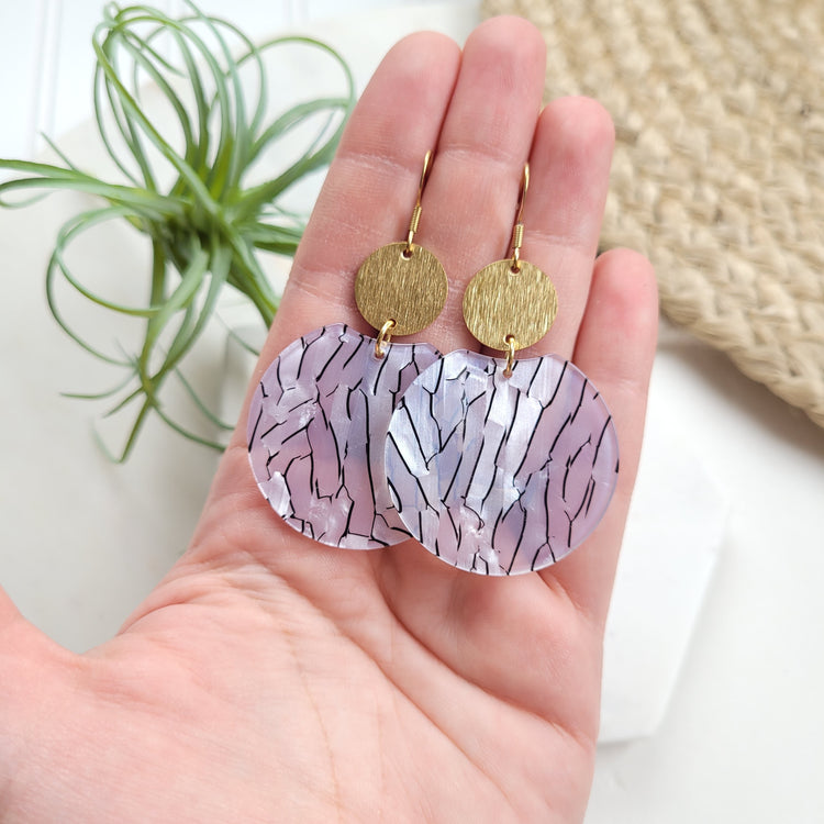 Zoey - Pearl Black Stripe / Acrylic + Brass Earrings