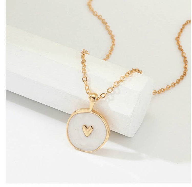 White Gold Heart Enamel Necklace