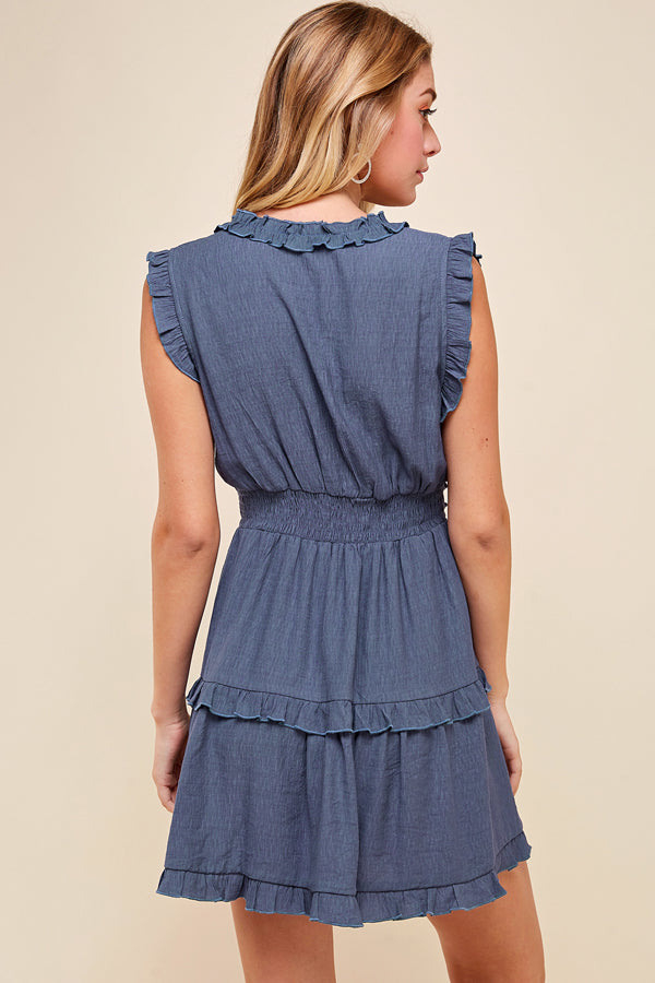 Ruffle Detailed Minidress - Dusty Navy