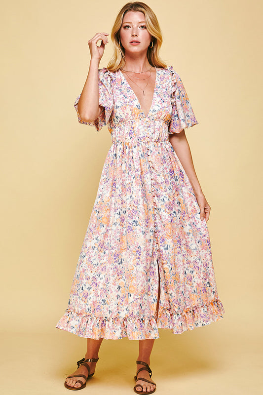 Bubble Sleeve Floral Dress