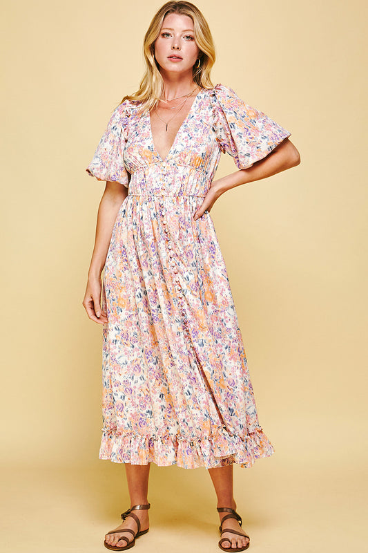 Bubble Sleeve Floral Dress
