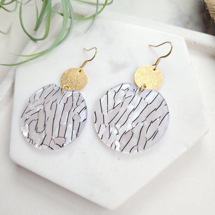 Zoey - Pearl Black Stripe / Acrylic + Brass Earrings