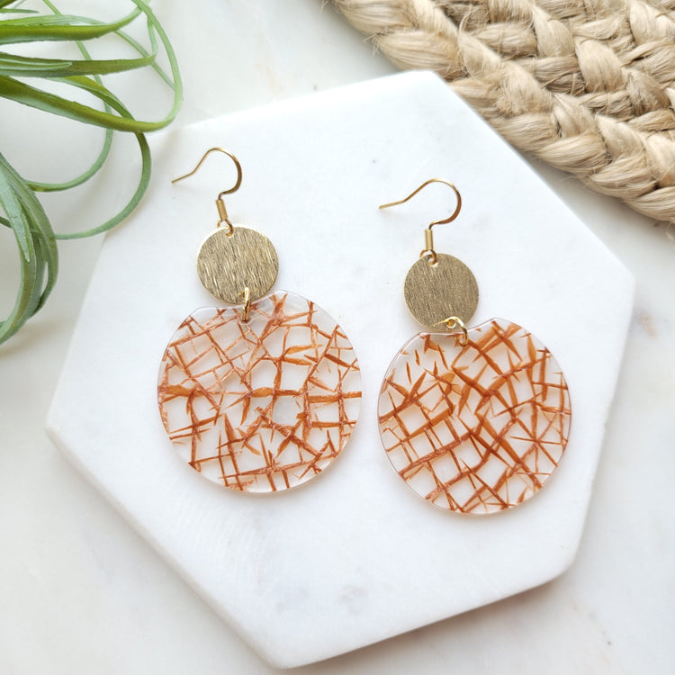 Zoey - Clear and Rust / Acrylic + Brass Earrings