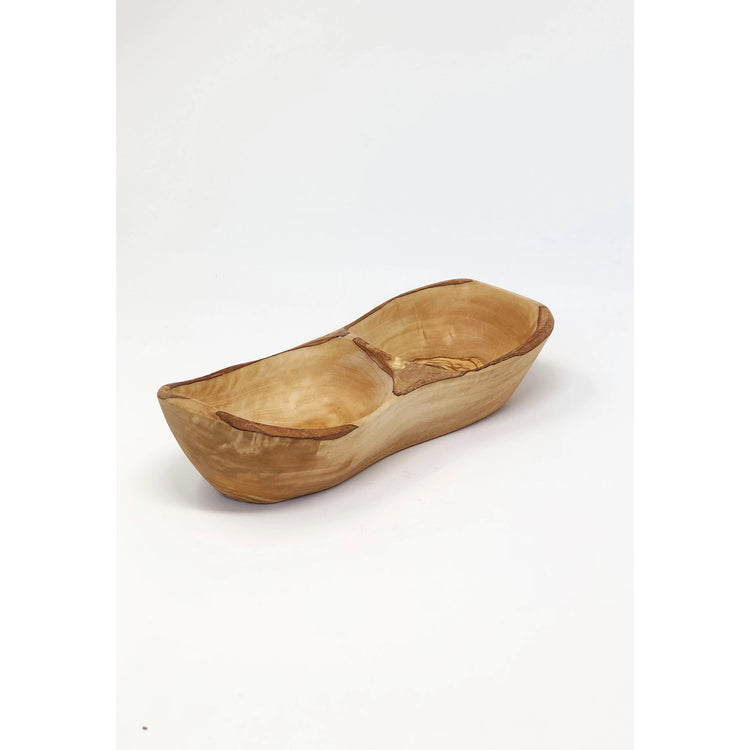 Olive Wood Rustic Appetizer Bowl - 2 Sections