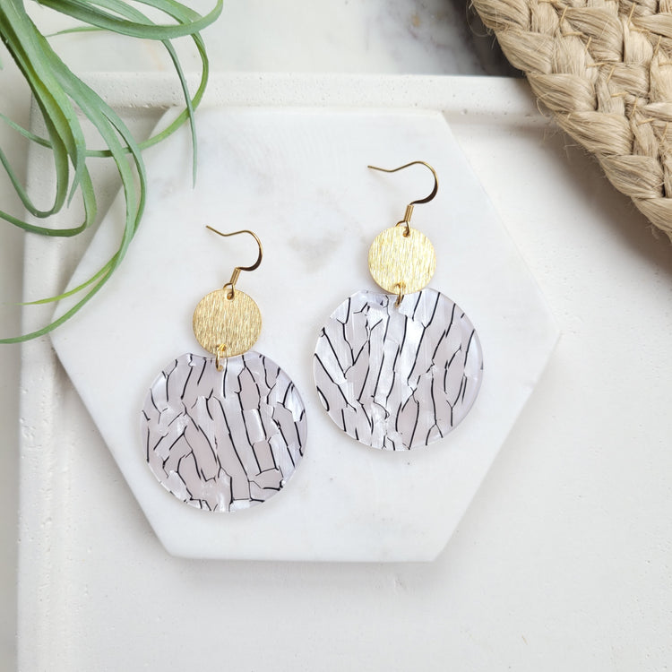 Zoey - Pearl Black Stripe / Acrylic + Brass Earrings