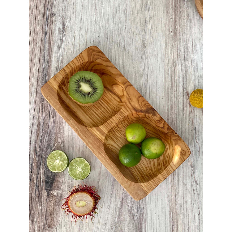 Olive Wood- 2 Section Rectangular dish