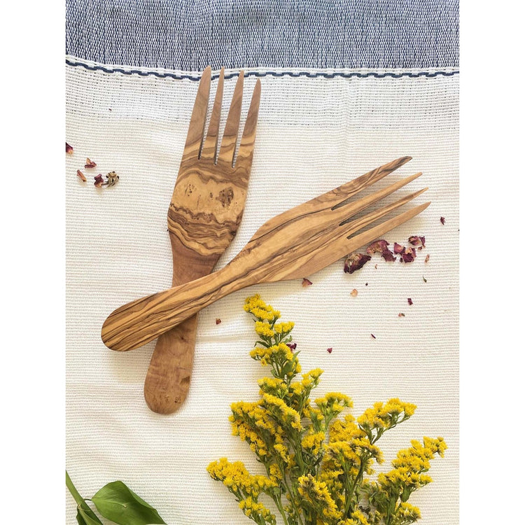 Olive Wood- Demi Thin Forks Salad Serving Set 10"