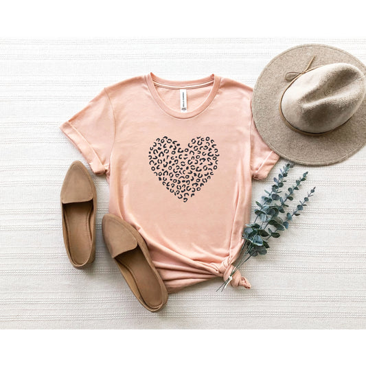 Animal Print - Heart Shirt- Heather Peach