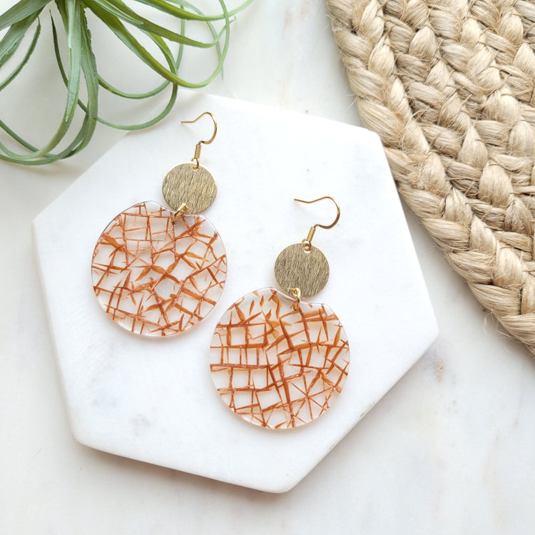 Zoey - Clear and Rust / Acrylic + Brass Earrings