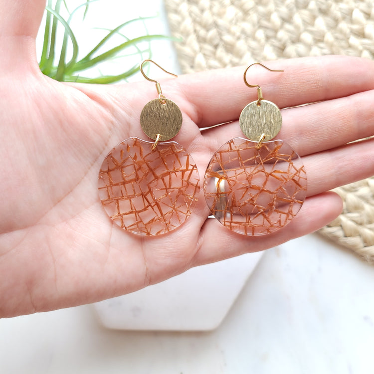 Zoey - Clear and Rust / Acrylic + Brass Earrings
