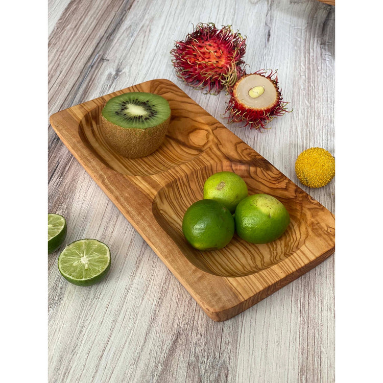 Olive Wood- 2 Section Rectangular dish