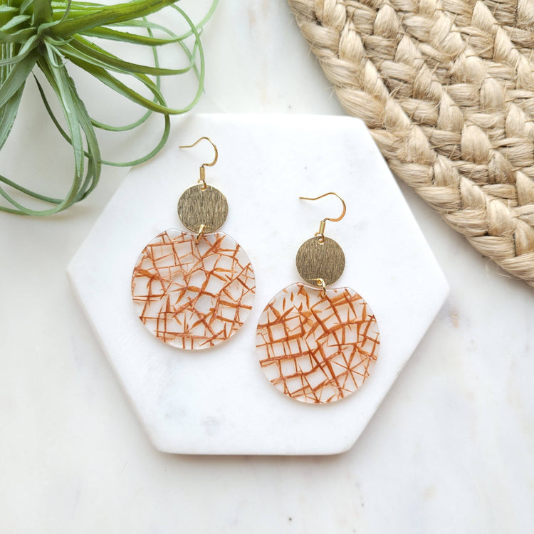 Zoey - Clear and Rust / Acrylic + Brass Earrings