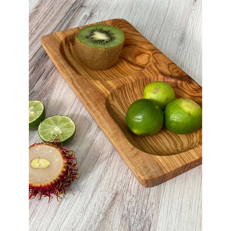 Olive Wood- 2 Section Rectangular dish